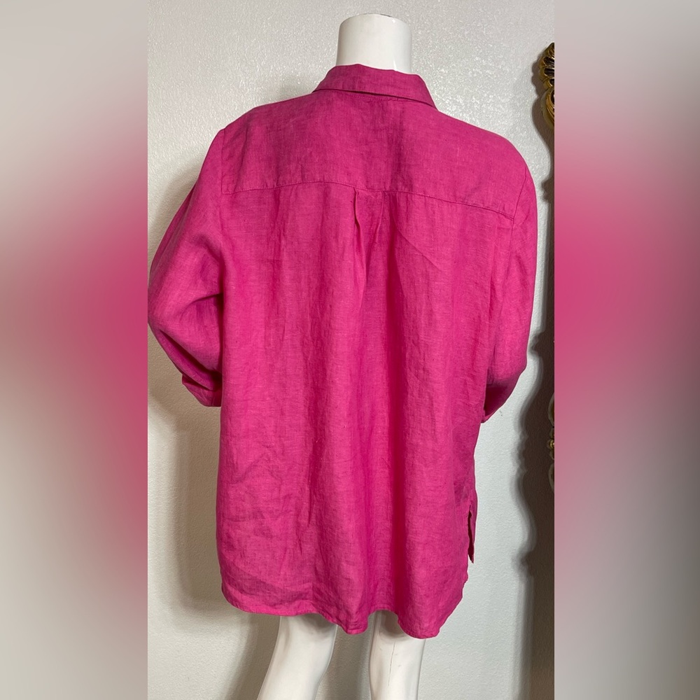 💯Linen Charter Club Fuchsia Button-Down Shirt - Picture 4 of 12